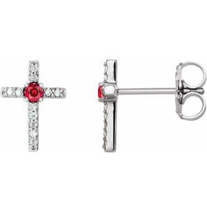 Sterling Silver Natural Ruby & .05 CTW Natural Diamond Cross Earrings