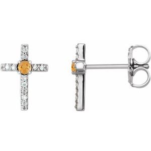 Platinum Natural Citrine & .05 CTW Natural Diamond Cross Earrings