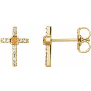 14K Yellow Gold Natural Citrine & .05 CTW Natural Diamond Cross Earrings