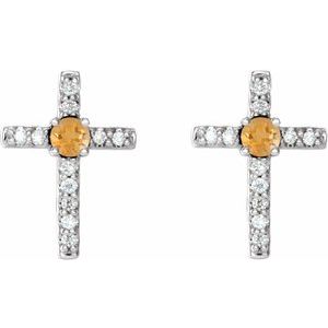 Sterling Silver Natural Citrine & .05 CTW Natural Diamond Cross Earrings – image 2