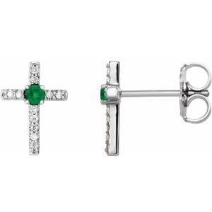 Platinum Lab-Grown Emerald & .05 CTW Natural Diamond Cross Earrings