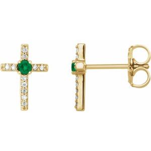 14K Yellow Gold Lab-Grown Emerald & .05 CTW Natural Diamond Cross Earrings