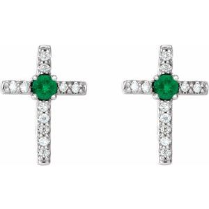Platinum Lab-Grown Emerald & .05 CTW Natural Diamond Cross Earrings – image 2