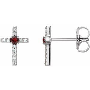 14K White Gold Natural Mozambique Garnet & .05 CTW Natural Diamond Cross Earrings