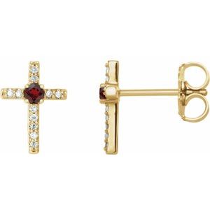14K Yellow Gold Natural Mozambique Garnet & .05 CTW Natural Diamond Cross Earrings