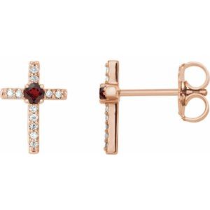 14K Rose Gold Natural Mozambique Garnet & .05 CTW Natural Diamond Cross Earrings