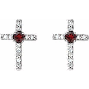 14K White Gold Natural Mozambique Garnet & .05 CTW Natural Diamond Cross Earrings – image 2