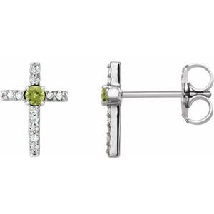 14K White Gold Natural Peridot & .05 CTW Natural Diamond Cross Earrings