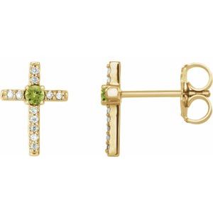14K Yellow Gold Natural Peridot & .05 CTW Natural Diamond Cross Earrings
