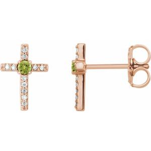 14K Rose Gold Natural Peridot & .05 CTW Natural Diamond Cross Earrings