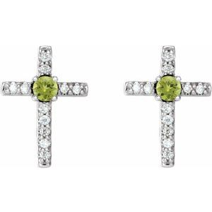 14K White Gold Natural Peridot & .05 CTW Natural Diamond Cross Earrings – image 2