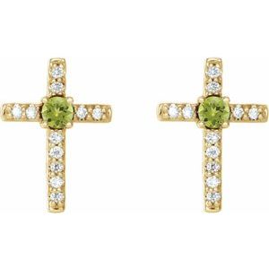 14K Yellow Gold Natural Peridot & .05 CTW Natural Diamond Cross Earrings – image 2