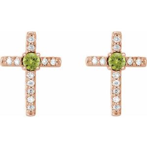 14K Rose Gold Natural Peridot & .05 CTW Natural Diamond Cross Earrings – image 2