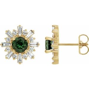 14K Yellow Gold Natural Green Tourmaline & 3/4 CTW Natural Diamond Earrings