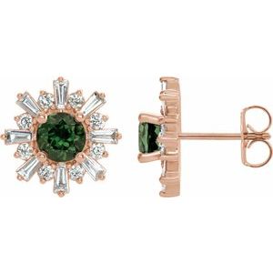 14K Rose Gold Natural Green Tourmaline & 3/4 CTW Natural Diamond Earrings