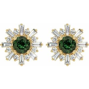 14K Yellow Gold Natural Green Tourmaline & 3/4 CTW Natural Diamond Earrings