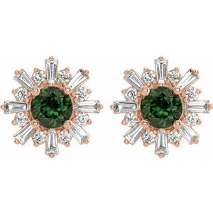 14K Rose Gold Natural Green Tourmaline & 3/4 CTW Natural Diamond Earrings