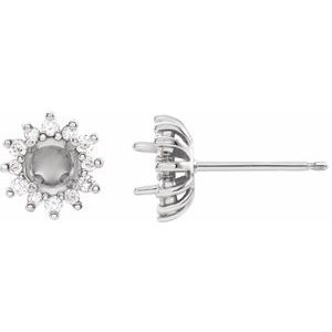 Sterling Silver 4.1 mm Round 1/6 CTW Natural Diamond Semi-Set Halo-Style Earrings