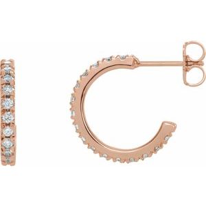 14K Rose Gold 5/8 CTW Lab-Grown Diamond French-Set 15 mm Huggie Hoop Earrings