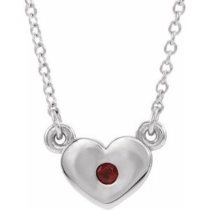 14K White Gold Natural Mozambique Garnet Heart 16" Necklace