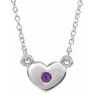14K White Gold Natural Amethyst Heart 16" Necklace