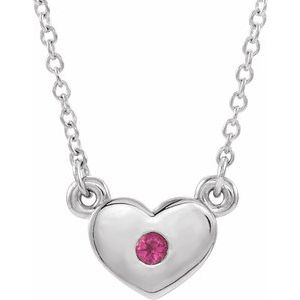 14K White Gold Natural Pink Tourmaline Heart 16" Necklace