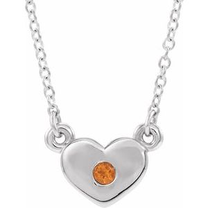 14K White Gold Natural Citrine Heart 16" Necklace