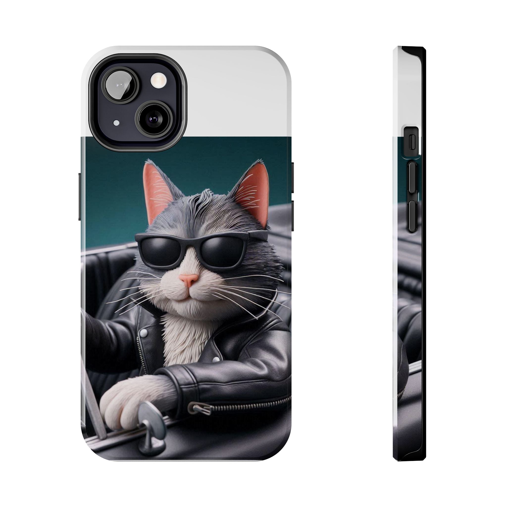 Cool Cat in Leather Jacket Driving Car Mobile Phone Case