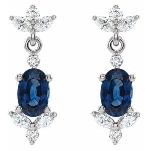 14K White Gold Lab-Grown Blue Sapphire & 1/3 CTW Natural Diamond Earrings – image 2