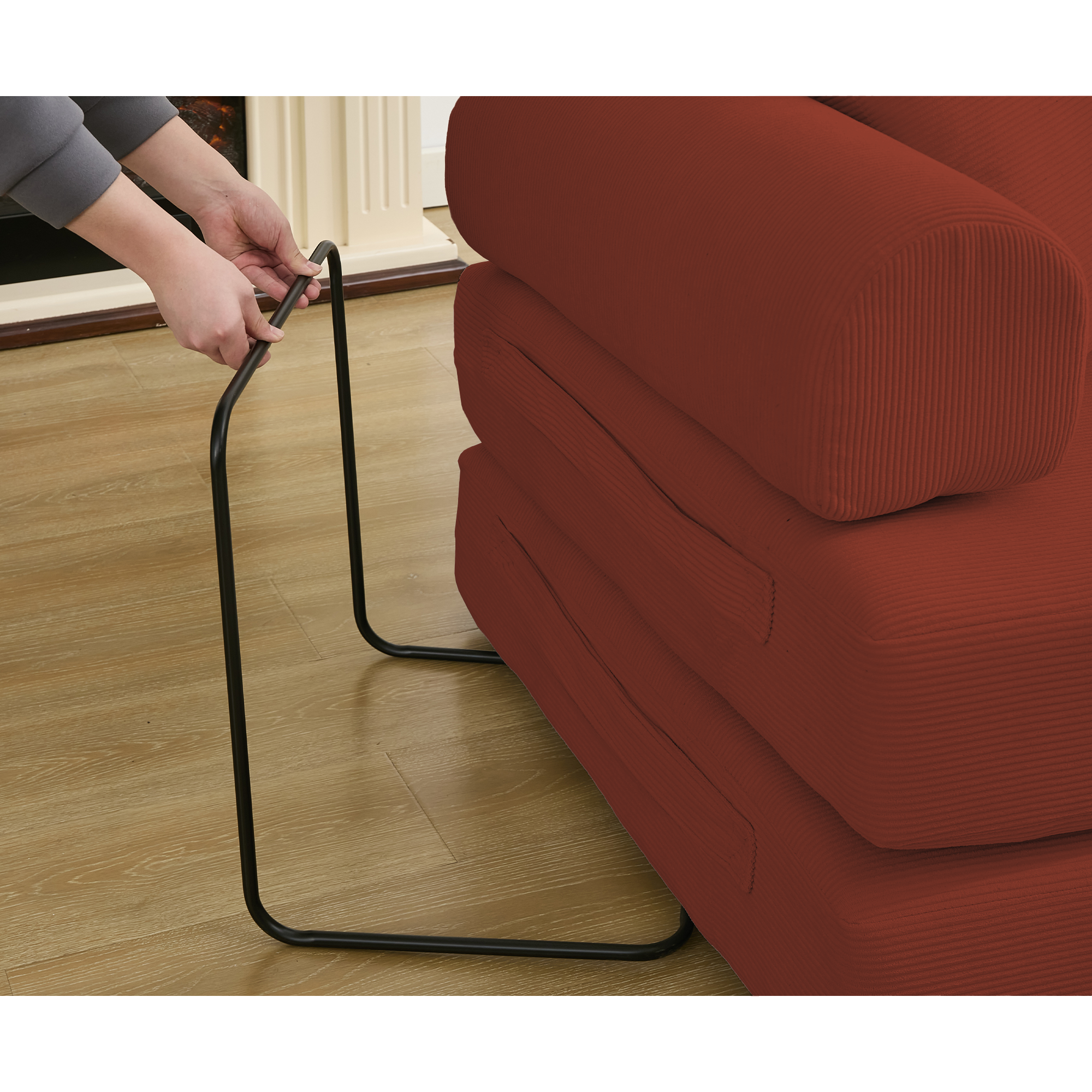 [NEW ARRIVED] [VIDEO PROVIDED] 78.5' Folding Convertible Out Sleeper Sofa Bed,5-in-1 DIY Combination Convertible  Sofa, 3 seat, Folding Sleeper Sofa, King Size , Bedroom,Apartment,Corduroy,Ancora Red