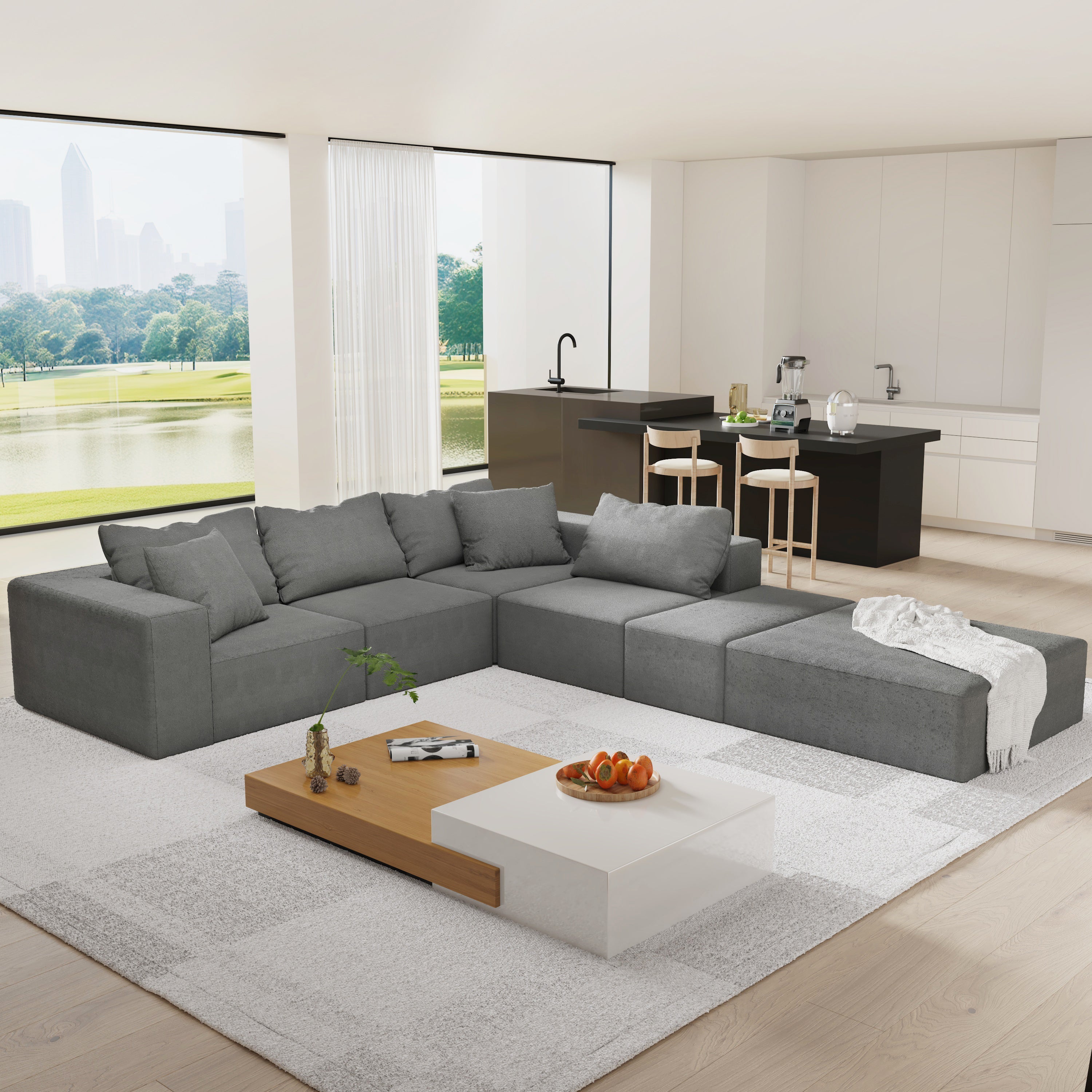 Modern Upholstered Sectional Sofa Couch Set,Modular 132' L Shaped Sectional Living Room Sofa Set With 6 Pillows,Free Combination Sofa Couch for Living Room,Bedroom