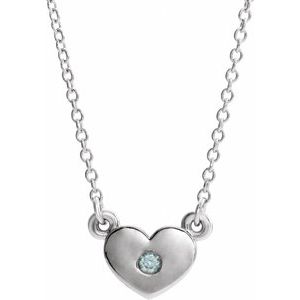 14K White Gold Natural Blue Zircon Heart 16" Necklace