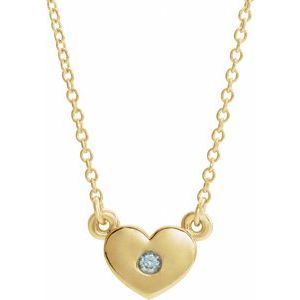 14K Yellow Gold Natural Blue Zircon Heart 16" Necklace