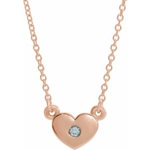 14K Rose Gold Natural Blue Zircon Heart 16" Necklace