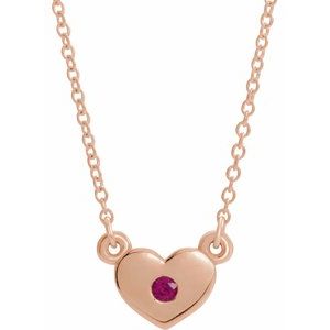 14K Rose Gold Natural Ruby Heart 16" Necklace