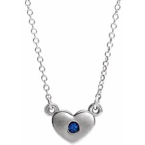 Sterling Silver Lab-Grown Blue Sapphire Heart 16" Necklace