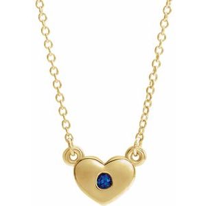 14K Yellow Gold Lab-Grown Blue Sapphire Heart 16" Necklace