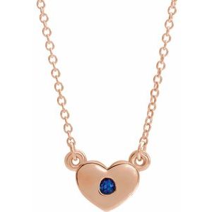 14K Rose Gold Lab-Grown Blue Sapphire Heart 16" Necklace