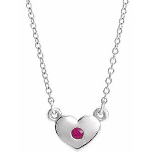 Sterling Silver Natural Ruby Heart 16" Necklace