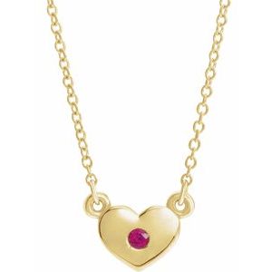 14K Yellow Gold Natural Ruby Heart 16" Necklace