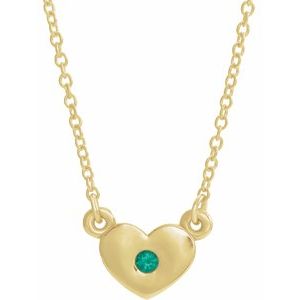 14K Yellow Gold Lab-Grown Emerald Heart 16" Necklace