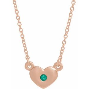 14K Rose Gold Lab-Grown Emerald Heart 16" Necklace