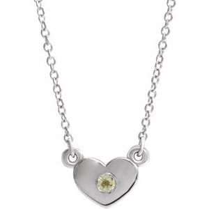 14K White Gold Natural Peridot Heart 16" Necklace