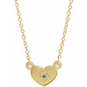 14K Yellow Gold Natural Peridot Heart 16" Necklace