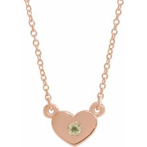 14K Rose Gold Natural Peridot Heart 16" Necklace