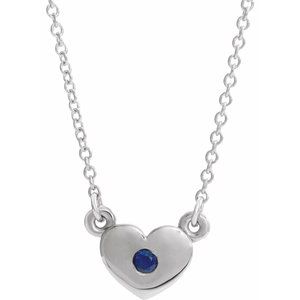 Sterling Silver Natural Blue Sapphire Heart 16" Necklace