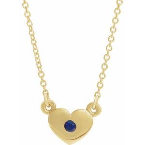 14K Yellow Gold Natural Blue Sapphire Heart 16" Necklace