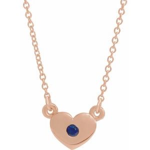 14K Rose Gold Natural Blue Sapphire Heart 16" Necklace