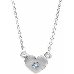 14K White Gold Natural Aquamarine Heart 16" Necklace