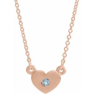 14K Rose Gold Natural Aquamarine Heart 16" Necklace